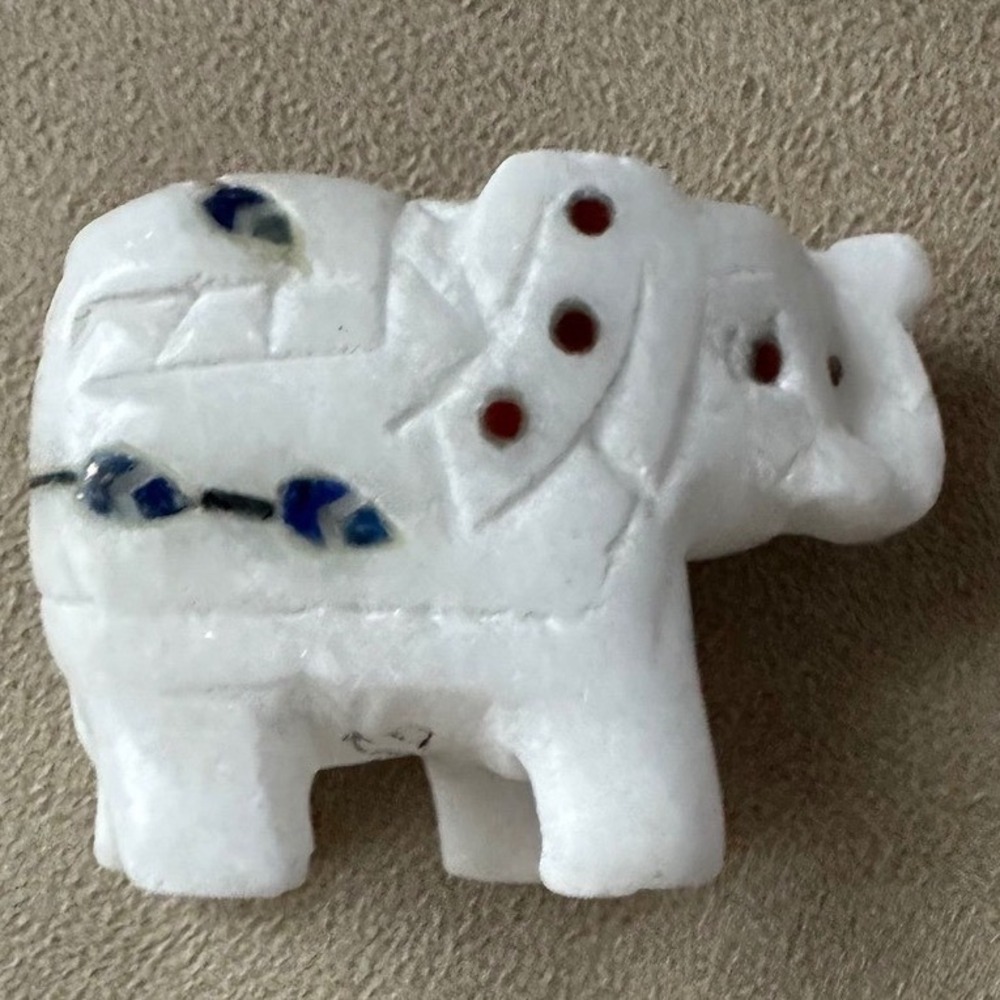 Hand Carved White Marble Elephant Figurine‎ Pietra Dura Floral Stone Inlay India